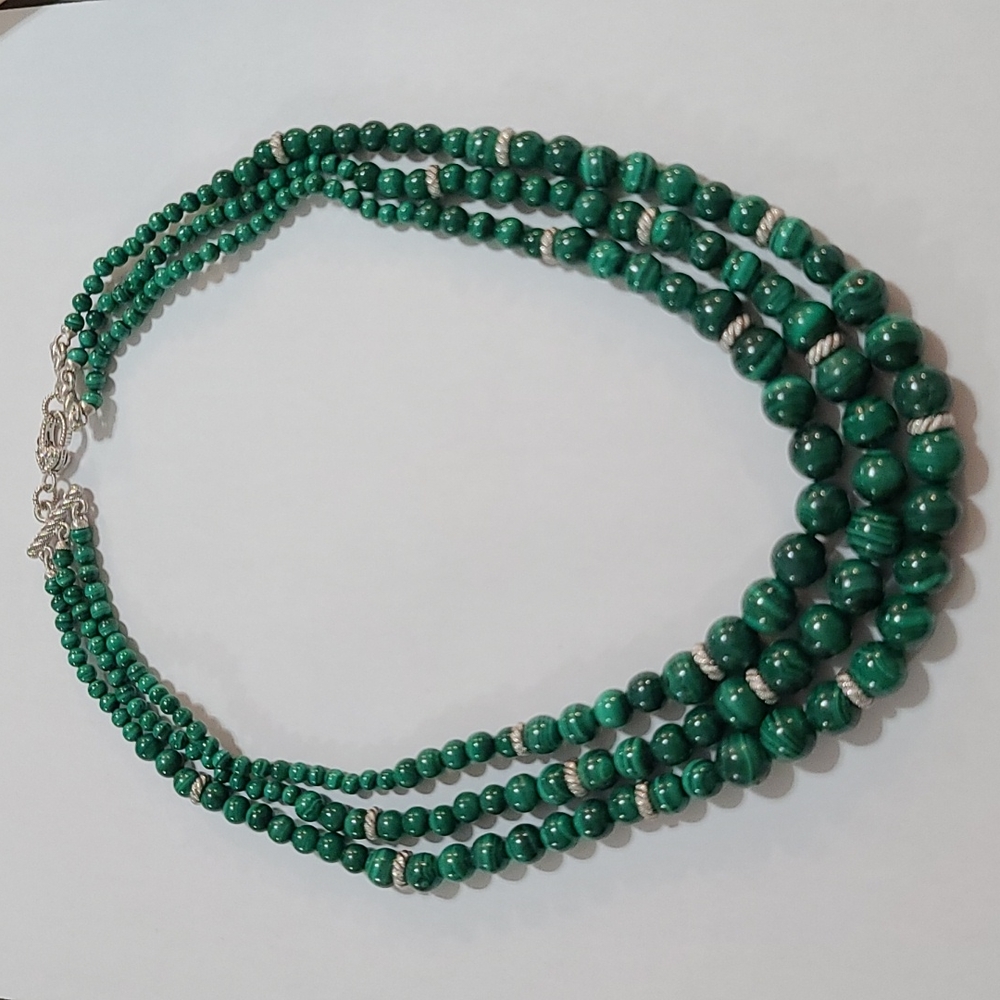 New - Judith Ripka 925 SS Malachite bead and CZ necklace